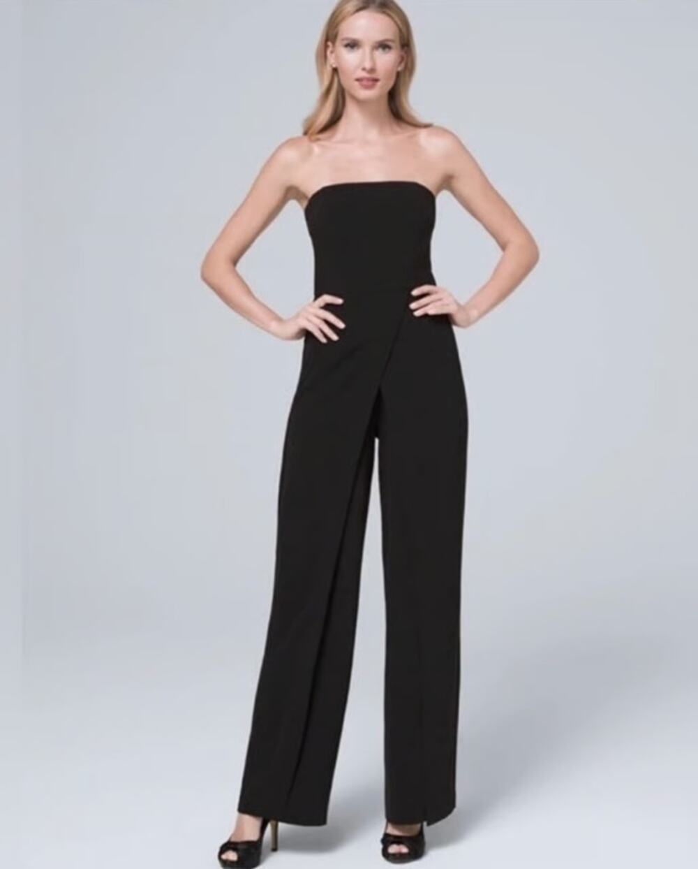 White House Black Market Women's Strapless Split Leg Jumpsuit Size 16 Black NWT